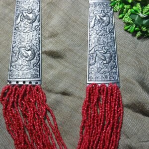 red beads silver statement piece